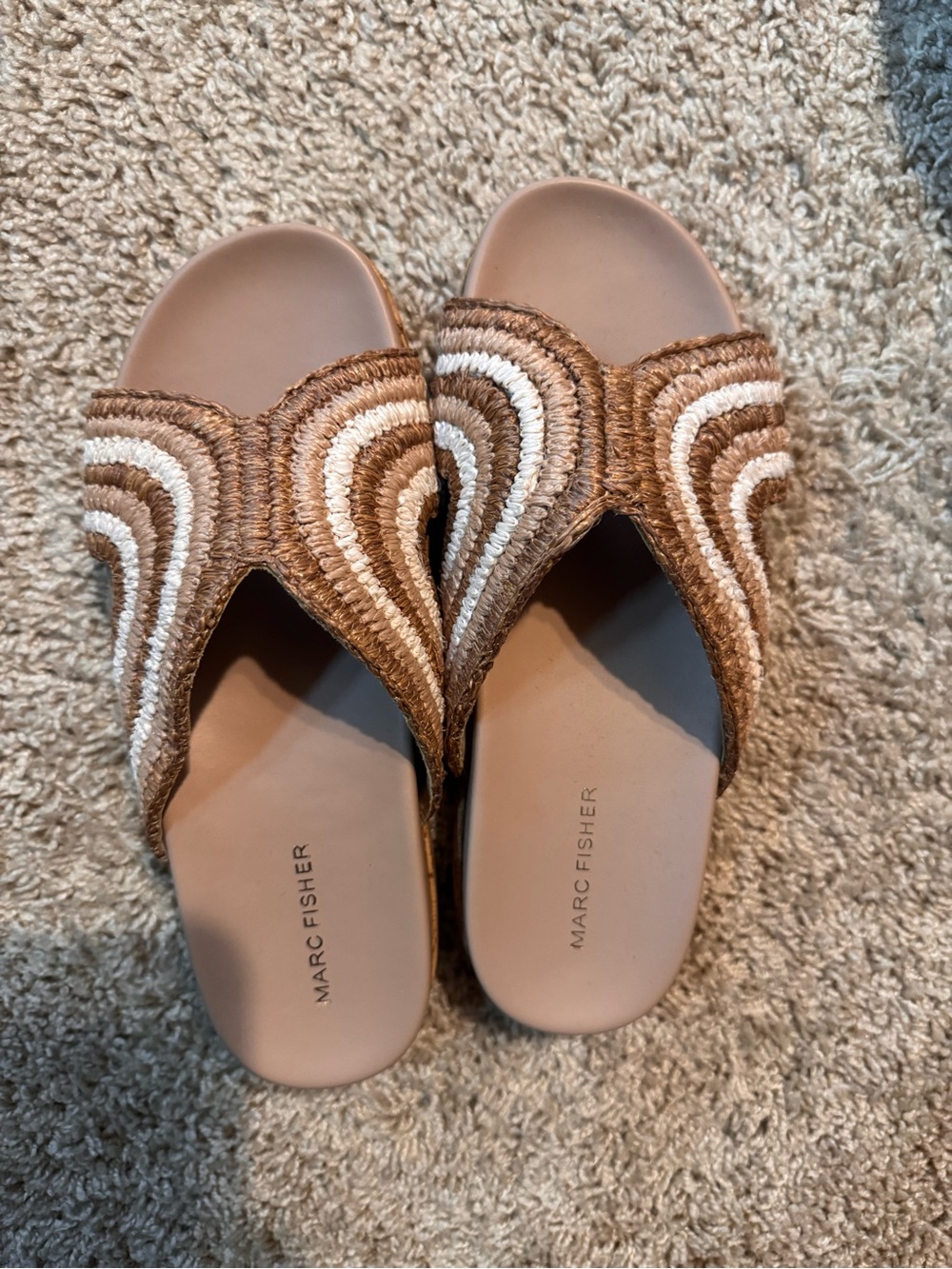 Marc Fisher Brown & Cream Braided Slide Sandals